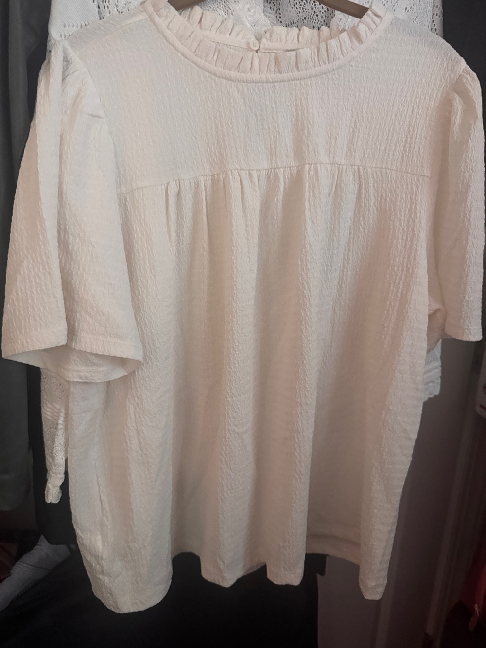 LOFT Cream Textured Short-Sleeve Top